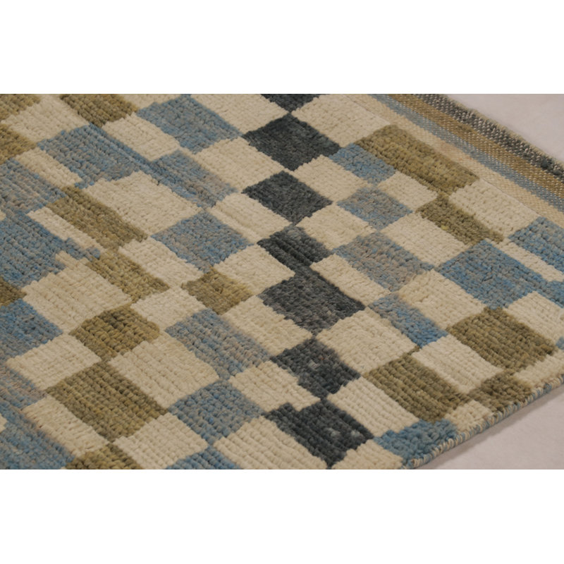 Moroccan Hand Knotted Abstract Area Rug, Runner 3' x 10'