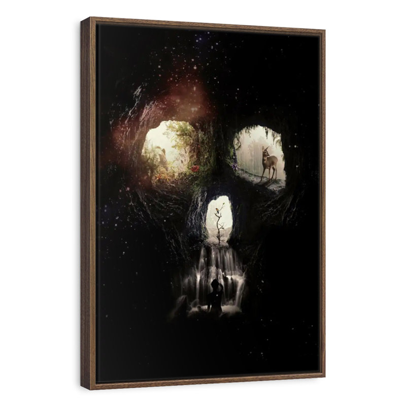 Cave Skull, 9" x 13", Floating Frame Walnut