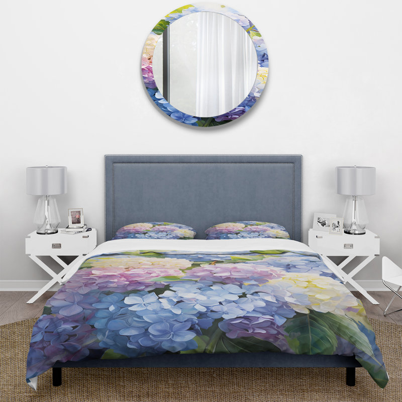 Ensemble de housse de couette bleu et mauve, Housse de couette pour grand lit et 2 taies décor