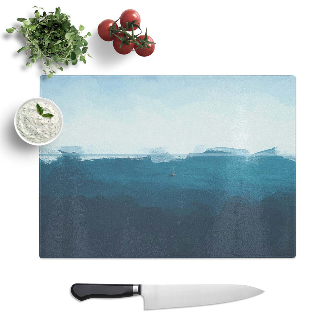 Tempered Glass Sailing Boat Alone in the Ocean Chopping Board