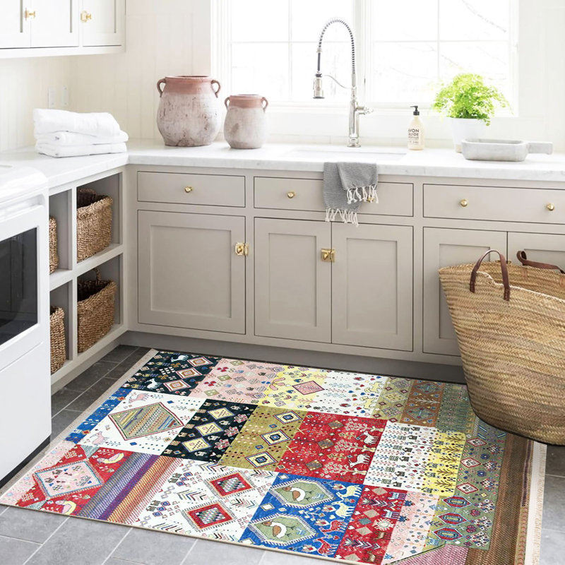Tapis décoratif rétro à motif floral et à motifs mixtes de la collection Barcelona