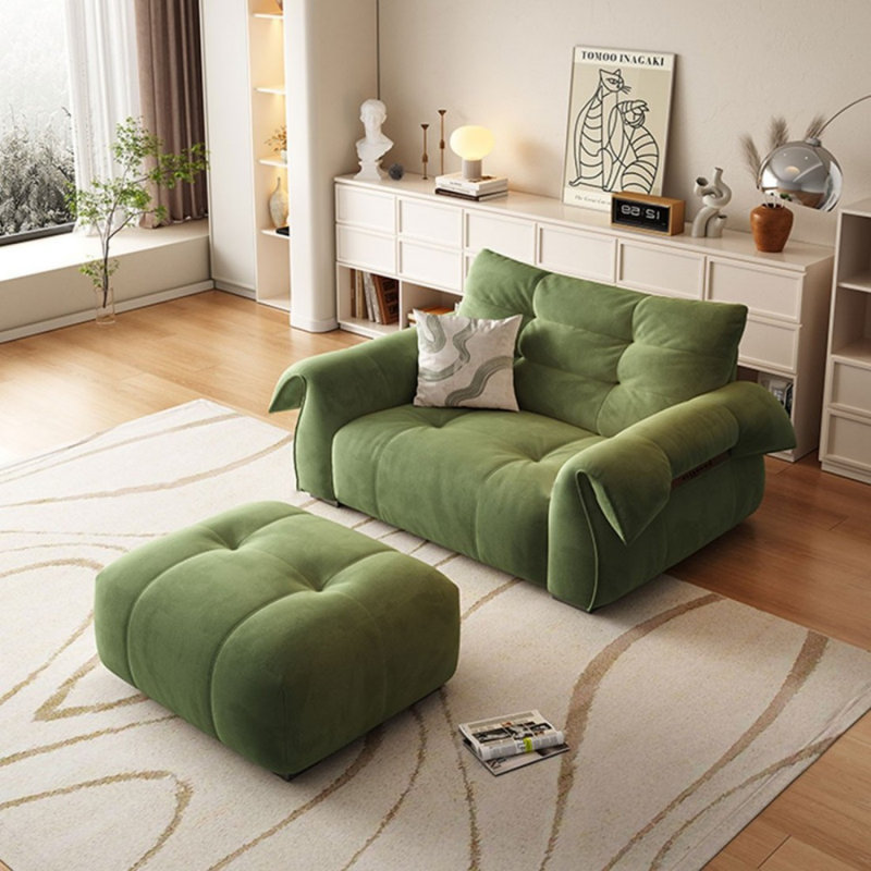 Chaise avec accoudoirs et coussin en polyester vert avec repose-pieds