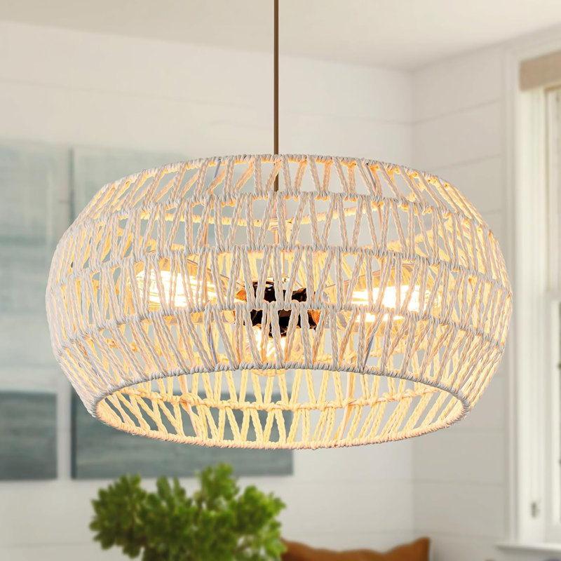 Luminaire suspendu de style bohémien en rotin tressé à la main pour la salle à manger, îlot de cuisine, couloir et plafonnier encastré