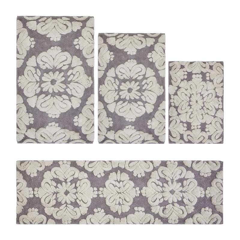 Ensemble de tapis pour salle de bain 100% coton 1885 GSM Chemash Premium, certifié OEKO-TEX®, envers en latex antidérapant, tapis de bain touffetés moelleux et tapis de contour pour douche, baignoire, meuble-lavabo, lavabo et toilette, super absorbant, machine Lavable, gris