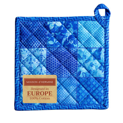 Maniques 100% coton résistantes à la chaleur de 8 po x 8 po avec poignées à chaud Maison d 'Hermine pour cuisiner des décorations de la Saint-Valentin manipulant des casseroles chaudes printemps / été (lot de 1, Indigo Love)