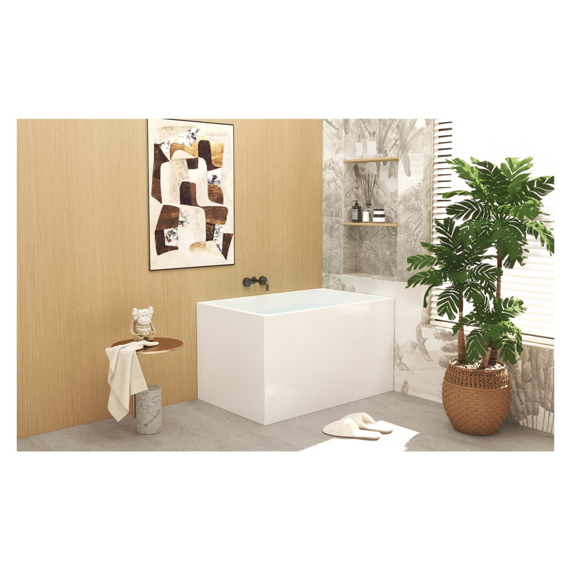 43" Freestanding Acrylic Soaking Bathtub with Built-in Seat, Rectangular Gloss White Tub, cUPC Certified