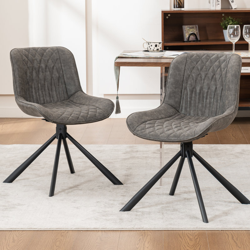 Chaises de salle à manger pivotantes rembourrées et capitonnées en cuir avec pieds en métal, Gris foncé