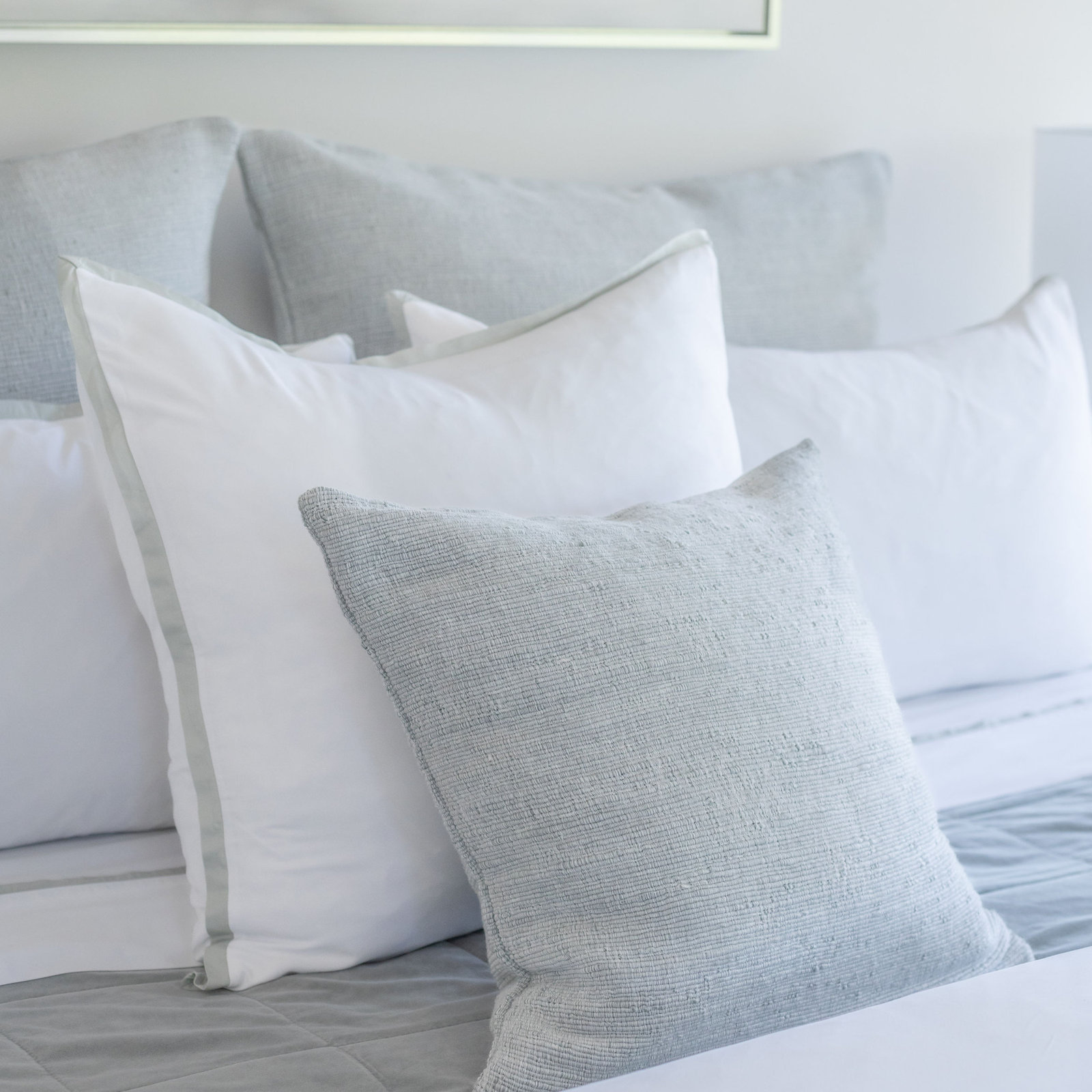 Langston Sateen Pillow Sham, White/Seaglass