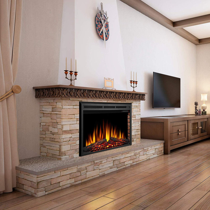 Ebern Designs Black Electric Fireplace Insert, 27.01" H x 39" W x 8.98" D
