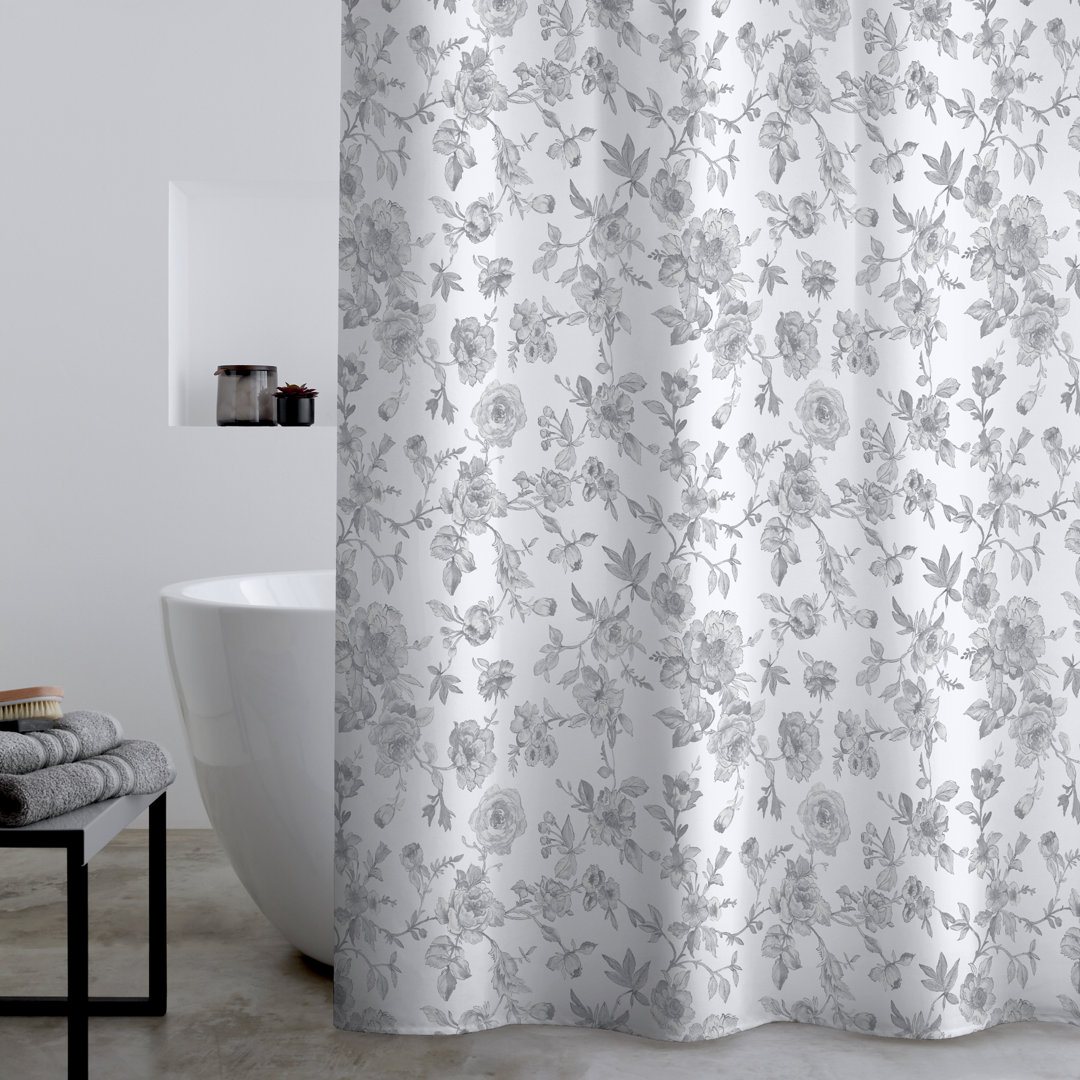 Catherine Lansfield Unisex Grey 'Mirabelle Floral' Shower Curtain In | Size: 180 Cm Width X 180 Cm Drop - Image 3