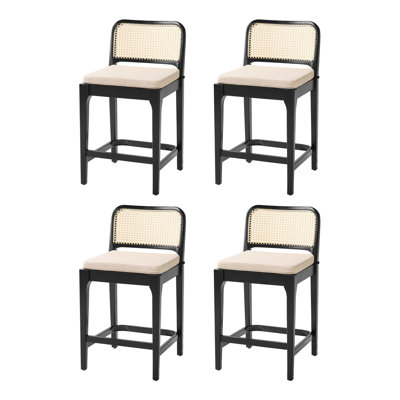 Calheme Coastal Rattan Counter Stool with Removable Soft Cushion Set Of 4