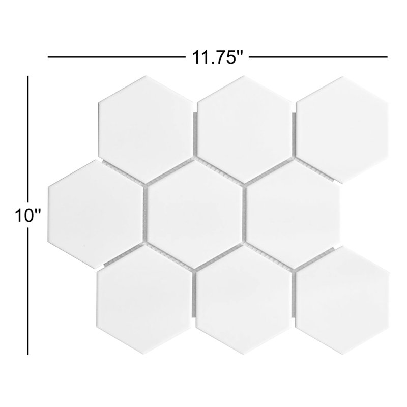 Carreau de mosaïque en porcelaine nid d'abeille pour mur et plancher 4 po x 4 po, Blanc