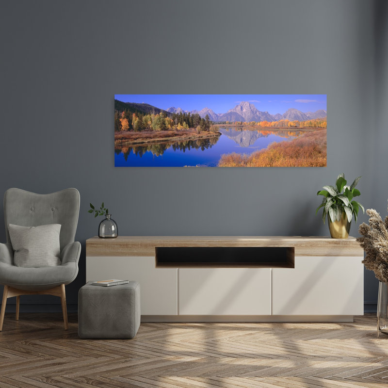 Grand Tetons Reflected In Oxbow Bend Wyoming by J Sohm/VOA LLC - Wrapped Canvas Panoramic Print, 121.92 cm H x 40.64 cm W