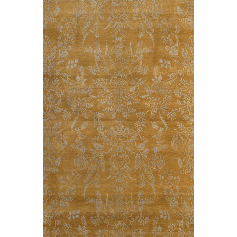 Tapis carrée brun/jaune 6 pi à main one-of-kind noué la Bronx