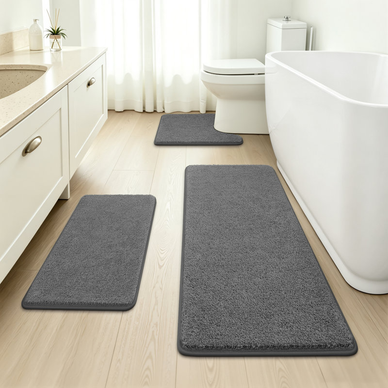 Ensemble de 3 tapis de bain à poils longs absorbants, Set of 3 - 48" L x 20" W, Dark Gray