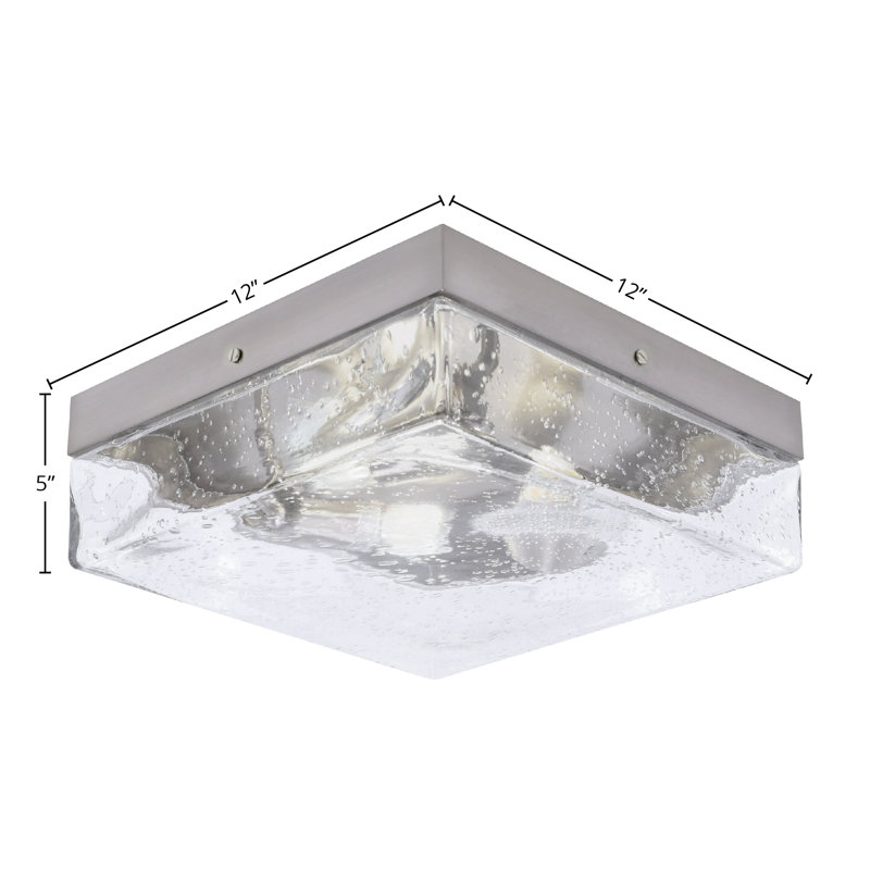 12" Flush Mount, 3-Bulbs, Shown With Glass, Brushed Nickel, Clear Seeded