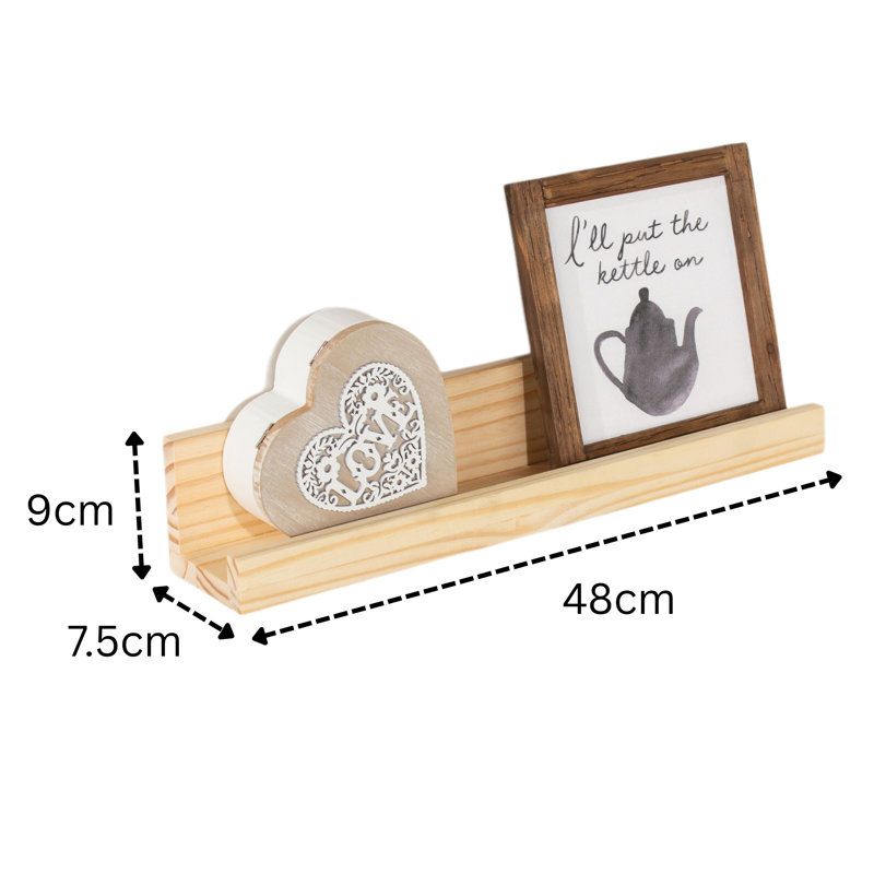 Pine Solid Wood Picture Ledge Wall Shelf, 9cm H x 58cm W x 7.5cm D