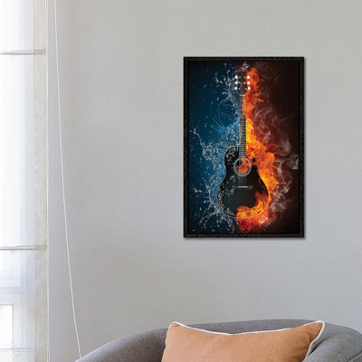 Acoustic Guitar Fire And Water - Print on Canvas