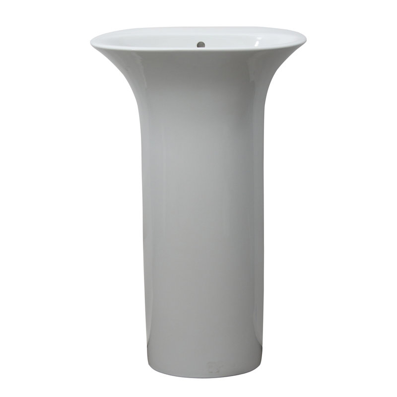 Grand lavabo de salle de bain ovale 9,5 "à piédestal blanc avec trop-plein