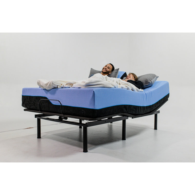 Matelas de 12 pouces avec base réglable pour grand lit - technologie de prévention de l'affaissement, installation facile et ressorts ensachés individuellement, réglages de ronflement, confort