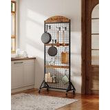 Movable Gridwall Display Stand, Sturdy Floorstanding Wire Grid Rack, Rustic Brown And Black