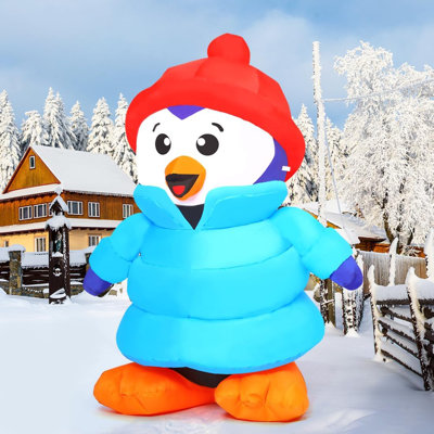 Christmas Inflatables 6 FT Tall Christmas Penguin Inflatables Wearing Clothes with Built-in LED Light