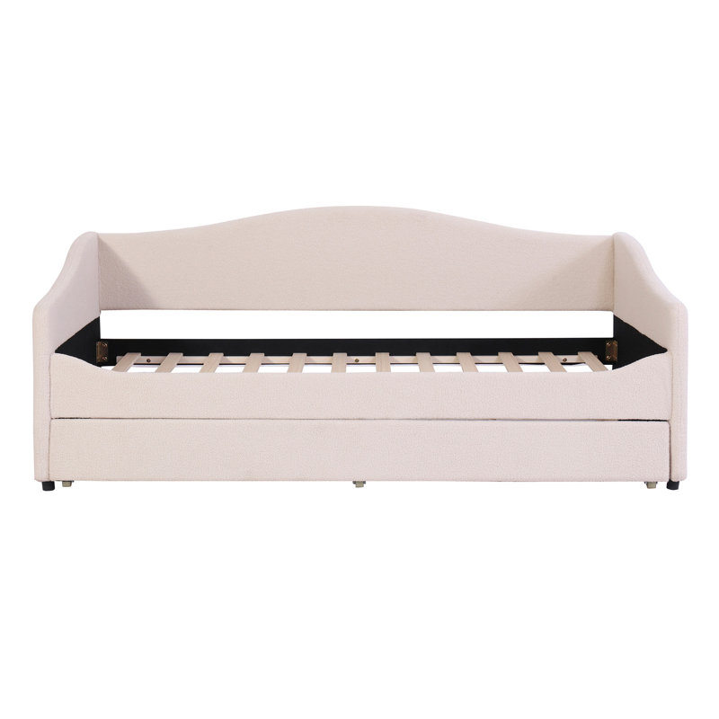 Teddy Fleece Upholstered Daybed With Light And Trundle, Beige, Twin