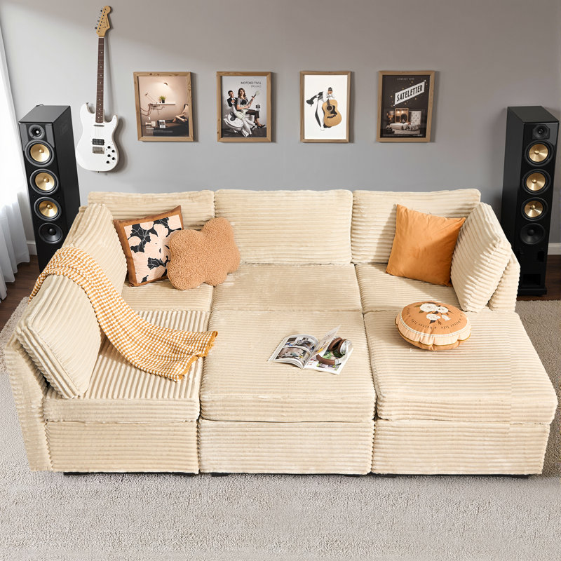 Canapé modulaire rembourré 6 pièces Kustas, Polyester beige