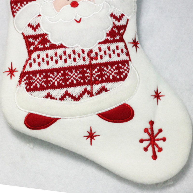 19" Red and White "Let It Snow" Santa Claus Embroidered Christmas Stocking