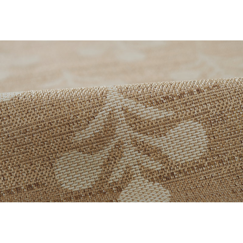 Saybrook Floral Power Loom Polypropylene Plastic Indoor / Outdoor Area Rug in Beige/Brown, Runner 2'7" x 7'6"