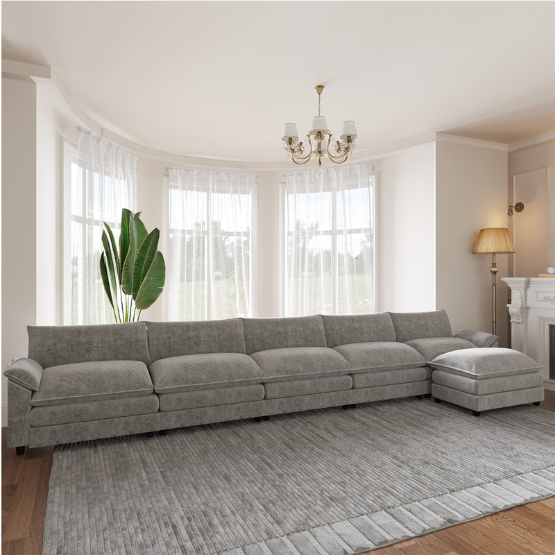 Wynter 6-Piece 189.7" Upholstered Chenille L-Shape Sectional, Gray Chenille