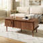 Retro Lift-Top Coffee Table with Sliding Door & Hidden Storage, Extendable MDF Desk with Wood Legs-135865750