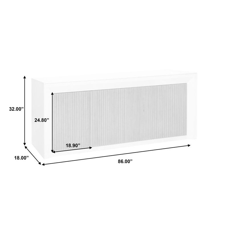 White and Medium Wood 4-Door Storage Console with Adjustable Shelves