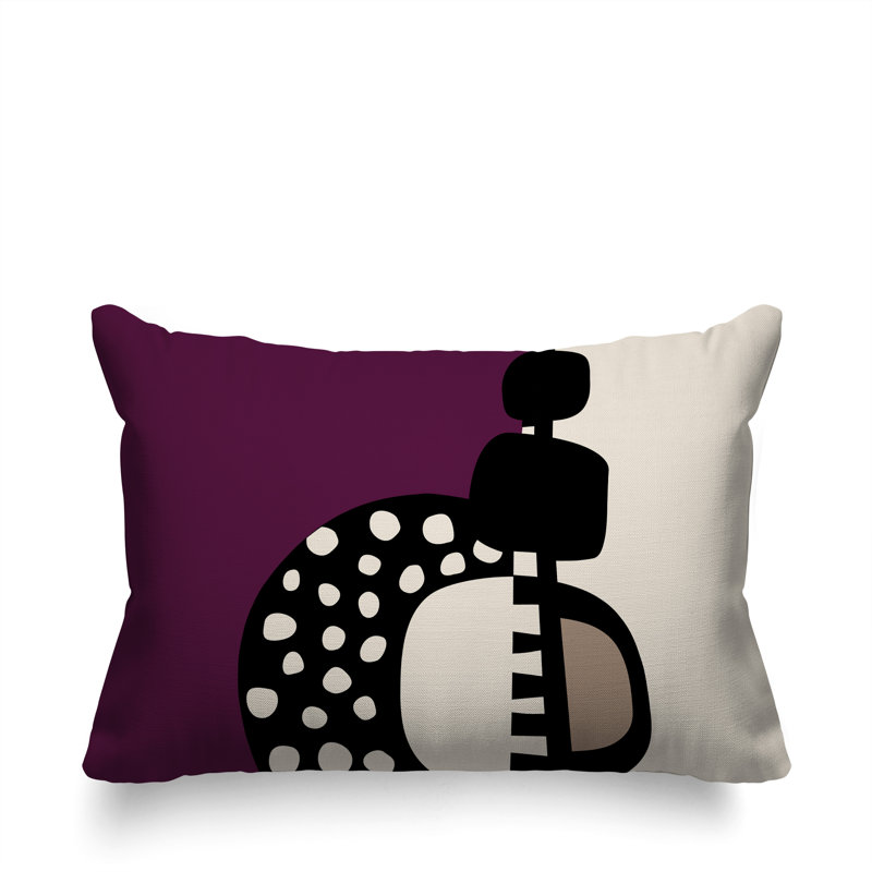 Oreiller rectangulaire réversible intérieur / extérieur Khari, Mauve / noir / blanc cassé, H 14 po x l 20 po