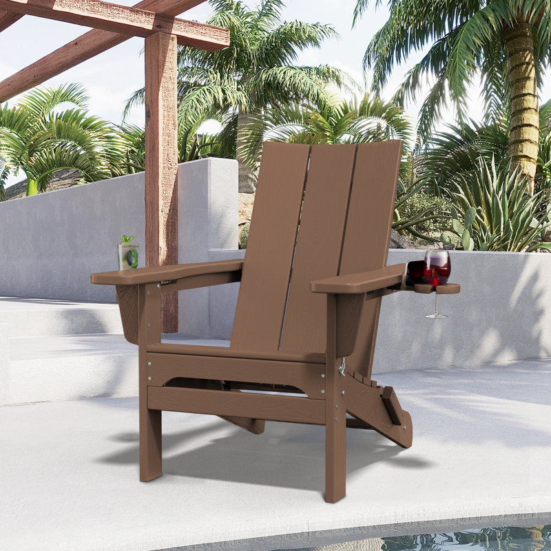 Wolak Folding Adirondack Chair with Cup Holder, Brown