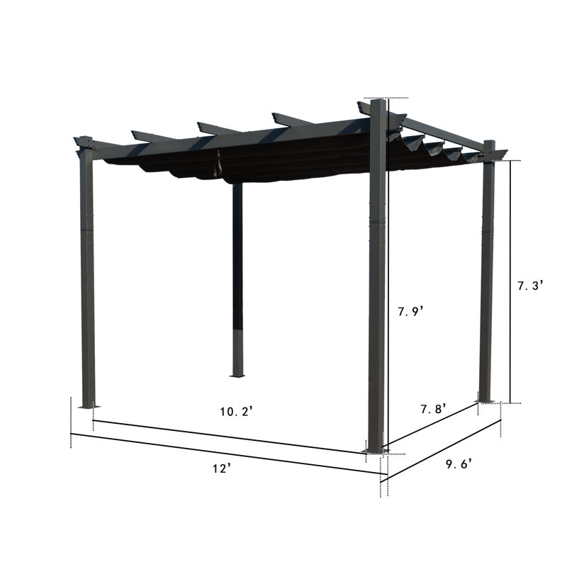 Kozyard Morgan Outdoor Aluminum Pergola with Blue Retractable Sun Shade Canopy, Gray, 10 ft. W x 10 ft. D