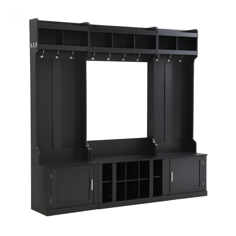 Arbre d'entrée large avec rangement et banc, organisateur de hall d'entrée multifonctionnel 4-en-1, idéal pour les vestibules et les couloirs modernes