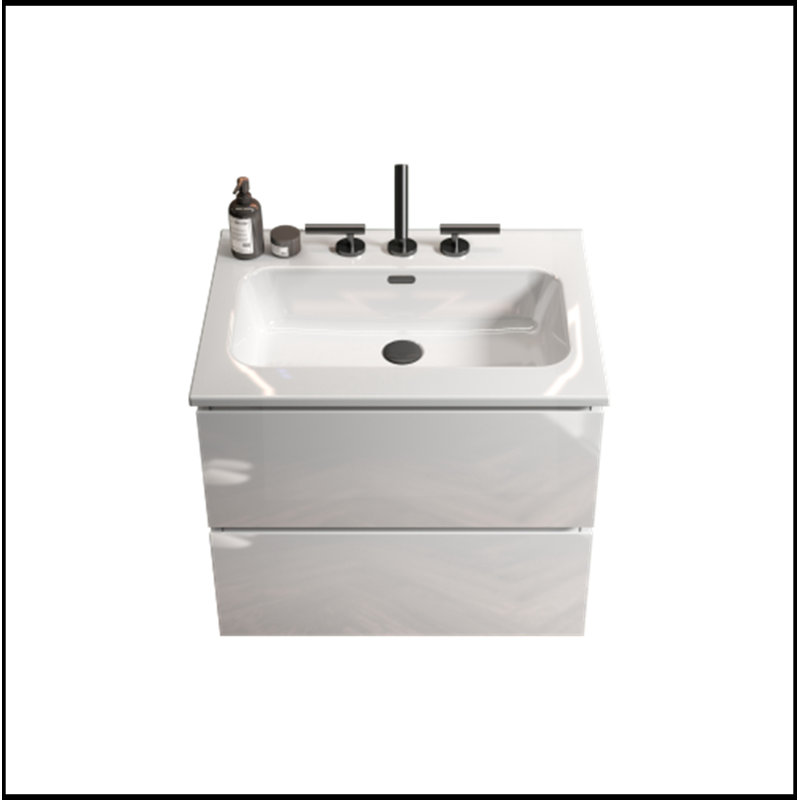 Meuble-lavabo flottant avec lavabo et 2 tiroirs, Blanc