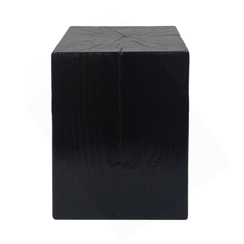 Wood-Look Square-Column MGO End Table, H18",Wood-Like Distressed Finish, Mix With Different Heights, Indoor Outdoor Use,Black Color
