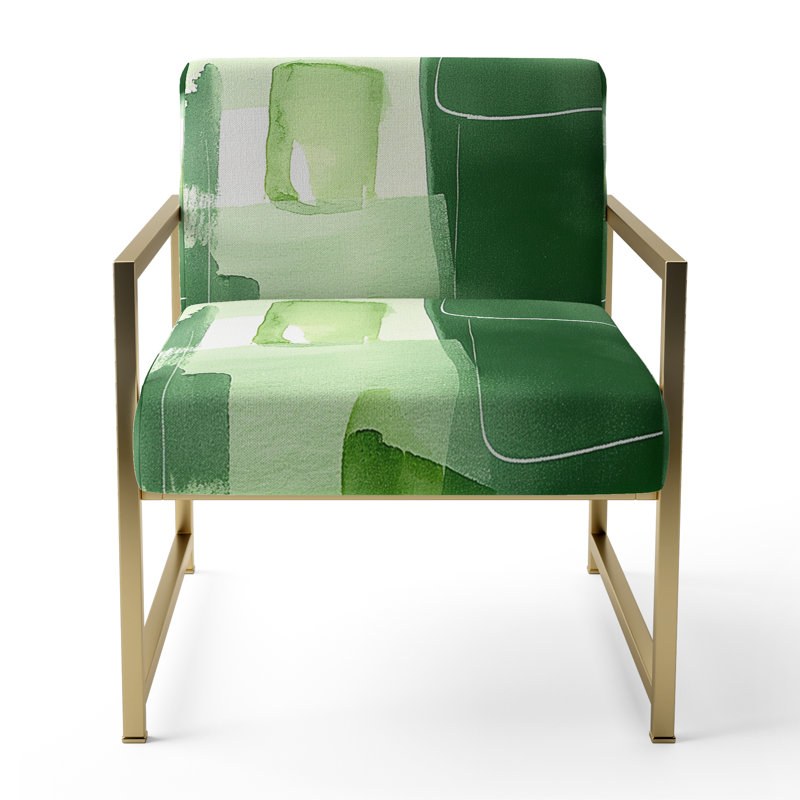 Fauteuil d'appoint rembourré Compson Glam Dancing Shape I - vert et blanc, Doré