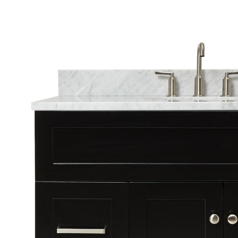 Partham 43'' Single Bathroom Vanity with Carrara Marble Top, Black