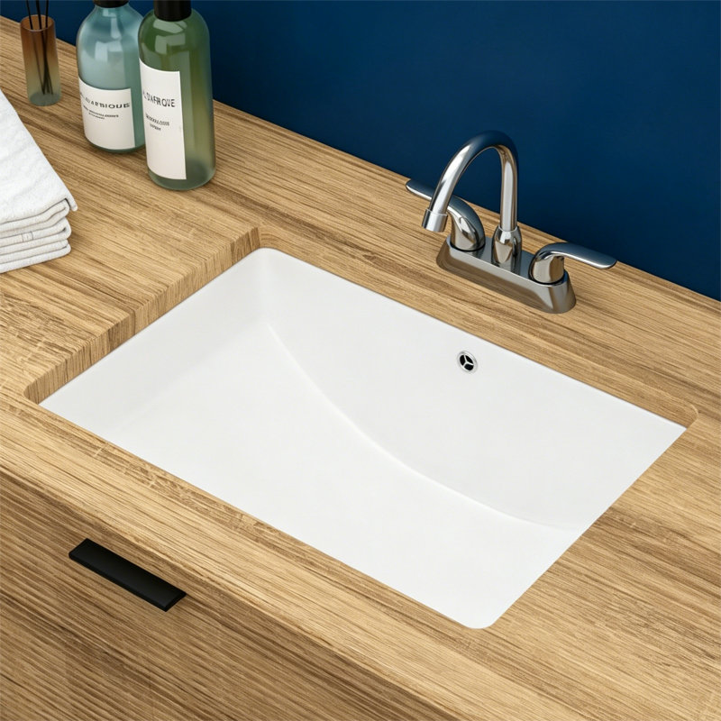 Topcraft White Ceramic Rectangular Undermount Bathroom Sink With Overflow, 21.5 X 15 X 8.2 Inches