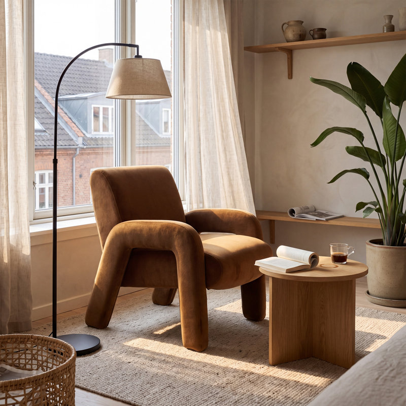 Fauteuil d'appoint moderne en velours COLAMY AURA, fauteuil lounge rembourré, camel, ensemble de 1/2, Chameau