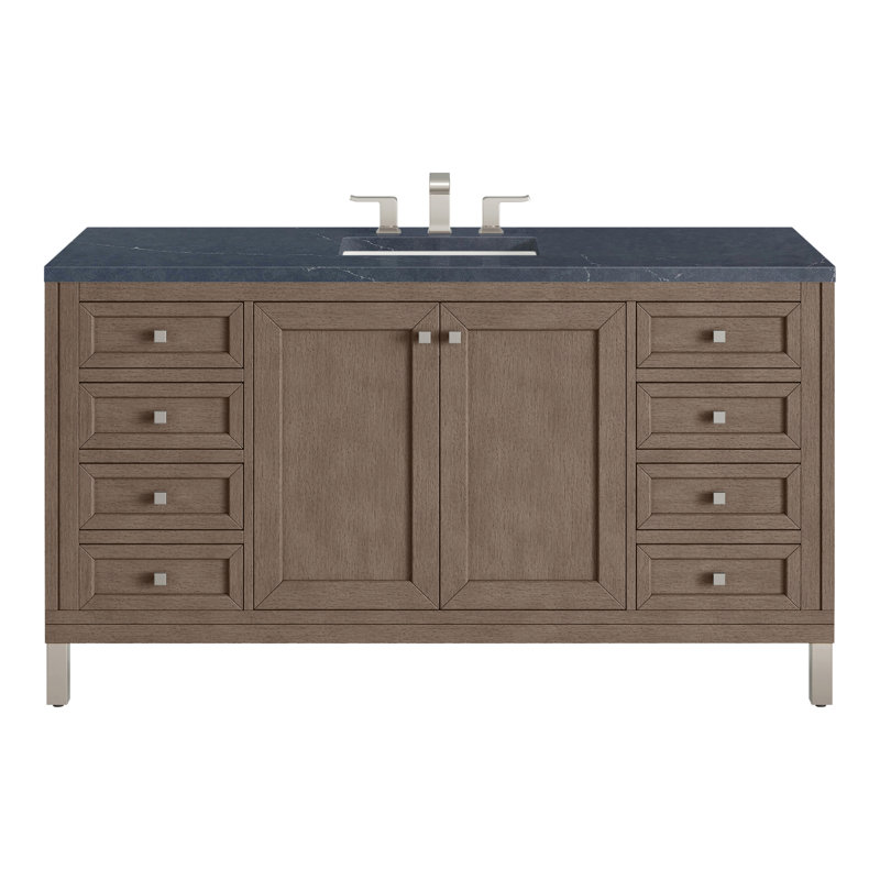 Chicago 60'' W Double Vanity, Charcoal Soapstone, Glossy White, 8" Widespread