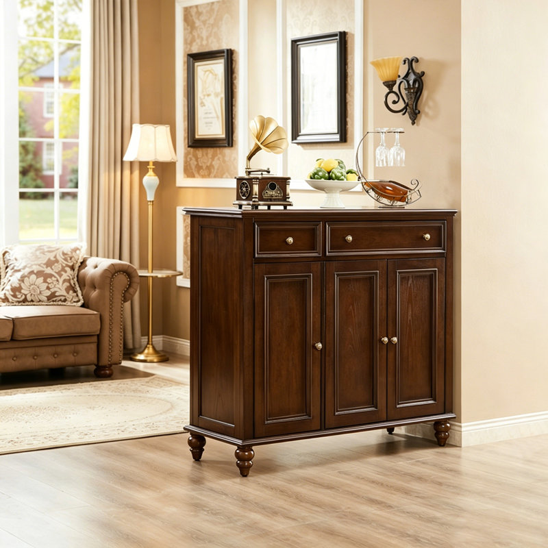 Buffet 46,85 "en bois de frêne massif vintage, armoire de rangement haute, présentoir multi-tiroirs et armoire de rangement