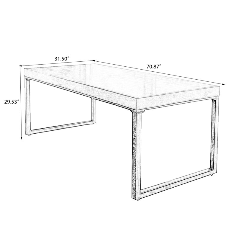 Nut-brown + Black Rectangular Solid Wood + Iron Dining Table, 29.53"H x 70.87"L x 31.5"W