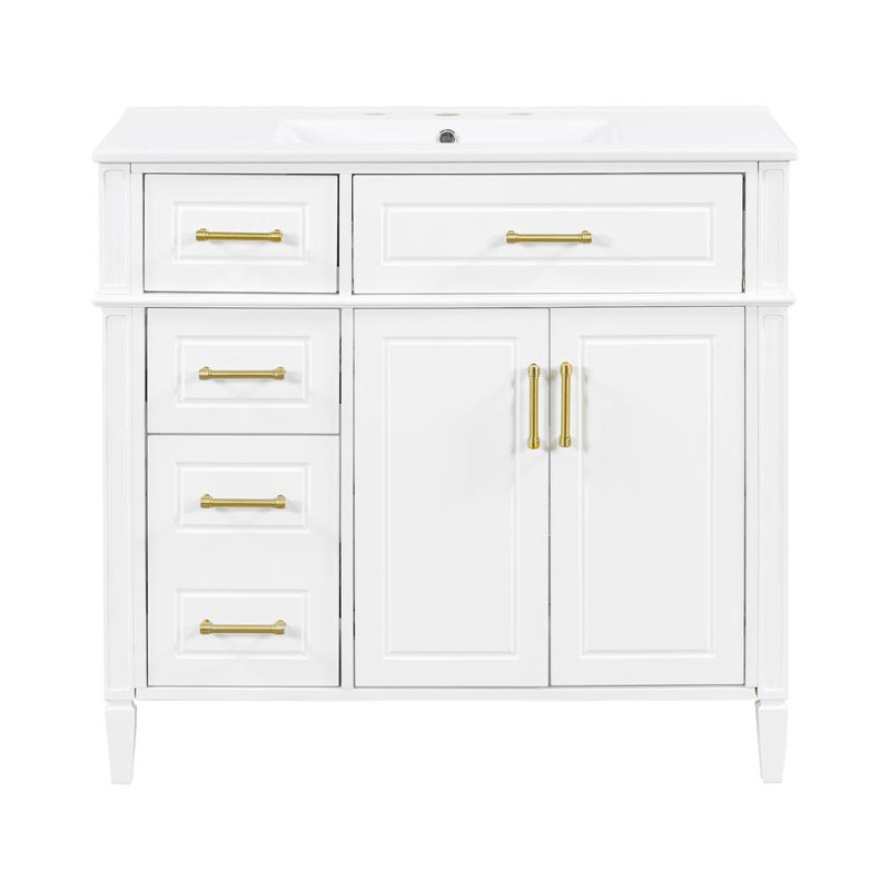 Bathroom Vanity with Ceramic Sink (White), White