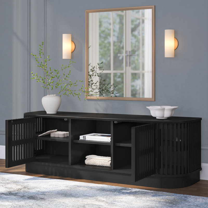 Contour TV Stand, 2 Door w/ Middle Shelf (1495 x 406 x 482mm / 59 x 16 x 19in), Black