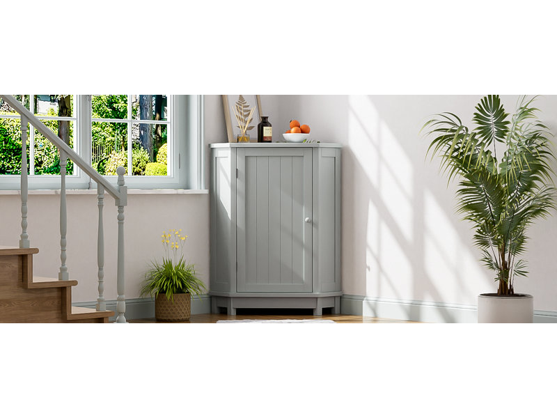 Ralston 31'' Contemporary Triangle Corner Cabinet With Adjustable Shelves And Moisture-Resistant MDF, Grey