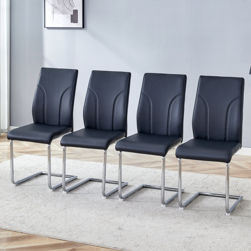 Chaise en porte-à-faux rembourrée en similicuir Austwell Modern (ensemble de 4), 4, Noir